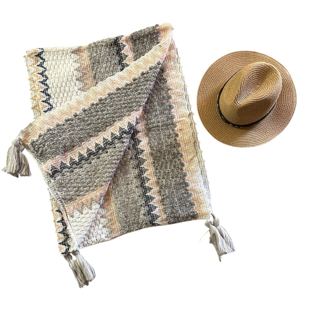 Chevron Knit Tassel Wrap Shawl Boho Blanket Scarf One Size - Picture 2 of 8